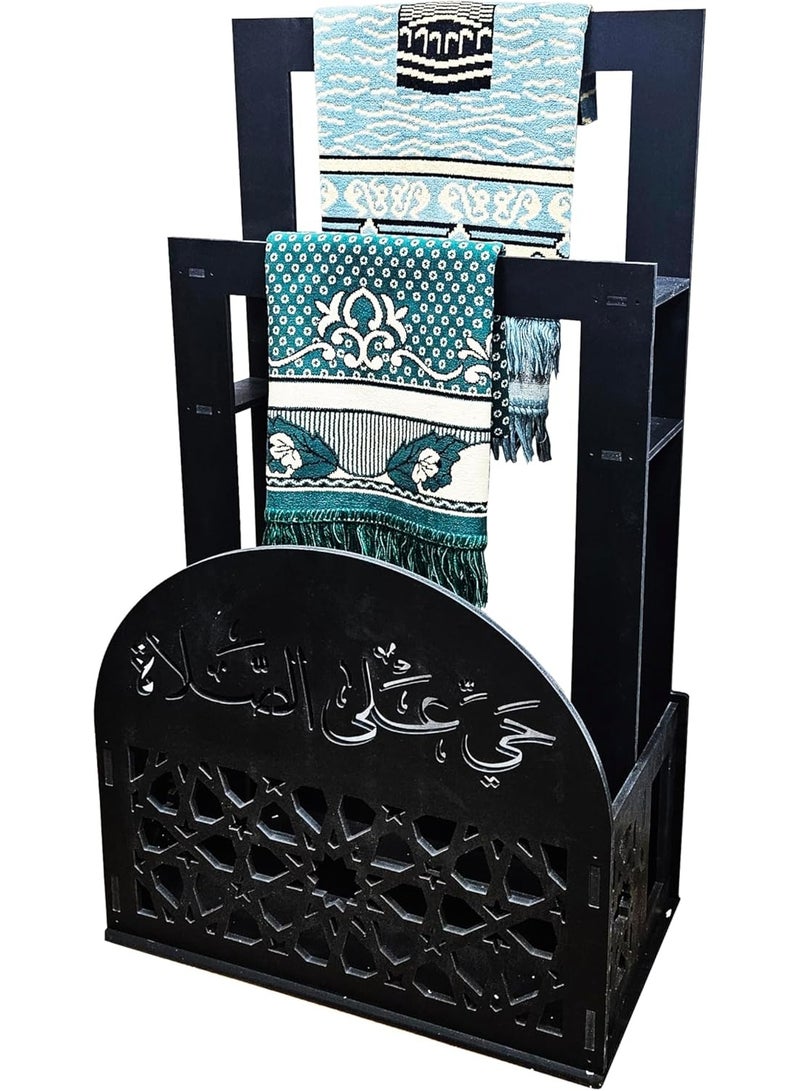 Eworld 2-in-1 Prayer Mat Stand with Built-In Quran Holder | Elegant Black Islamic Design with Arabic Calligraphy | Water & Fireproof - Image 4